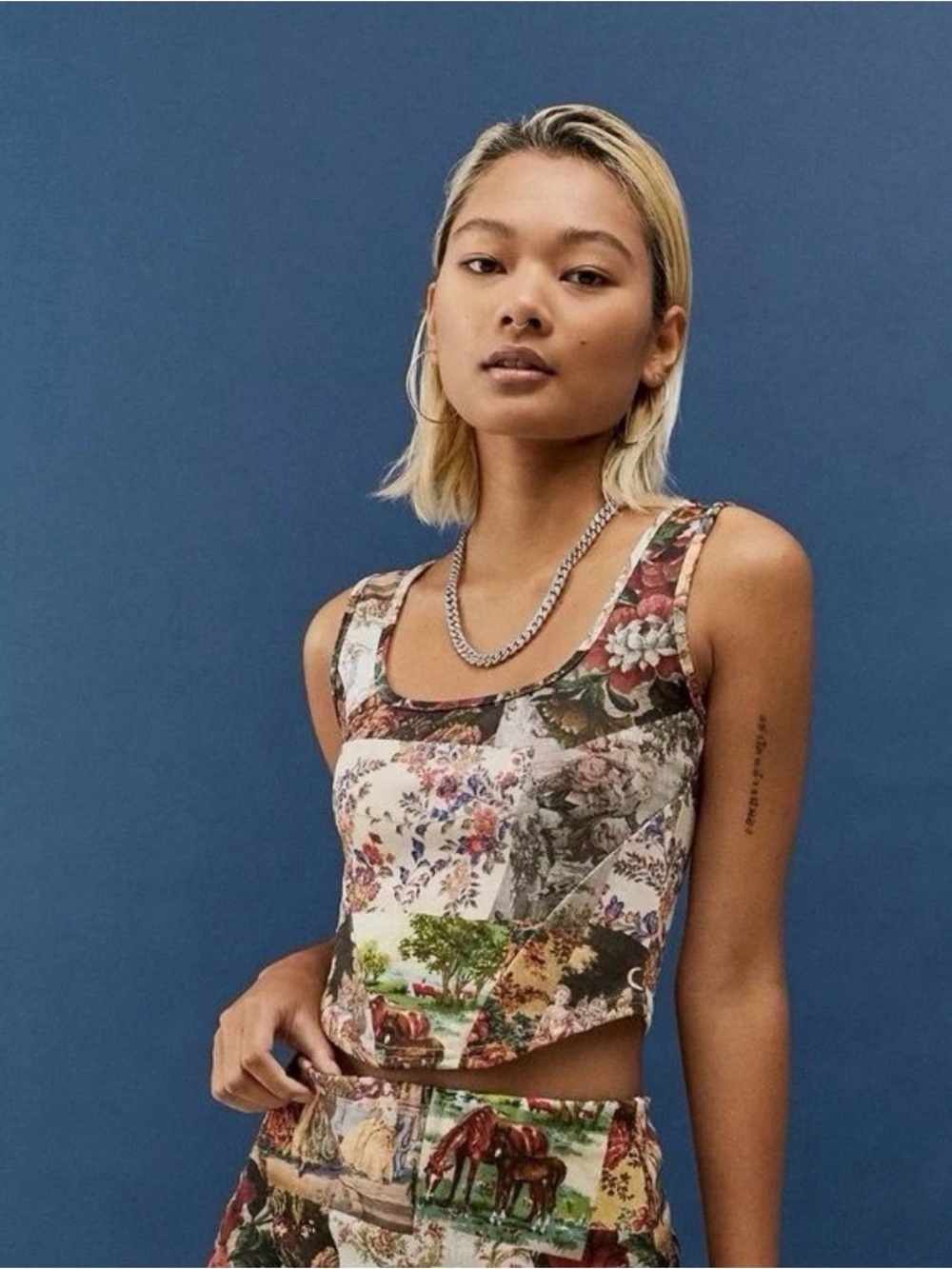 Fairy Grunge Coquette Tapestry Corset Top Patchwork Pastoral Crop Top Horses